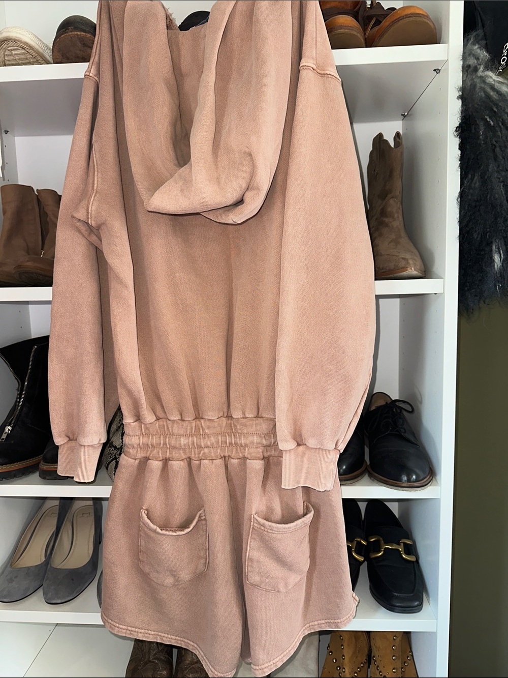 Free People Hooded Rose Taupe Shorts Romper with elastic waist - Picture 5 of 9